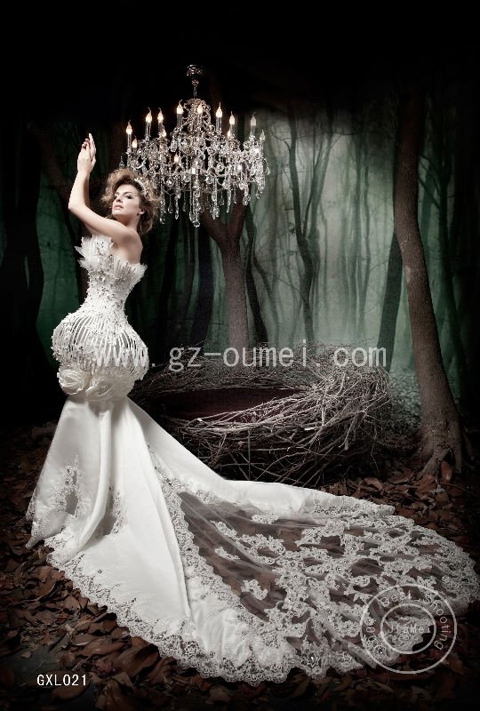 Wedding dress Lace bead bird nest shape mermaid bridal gown