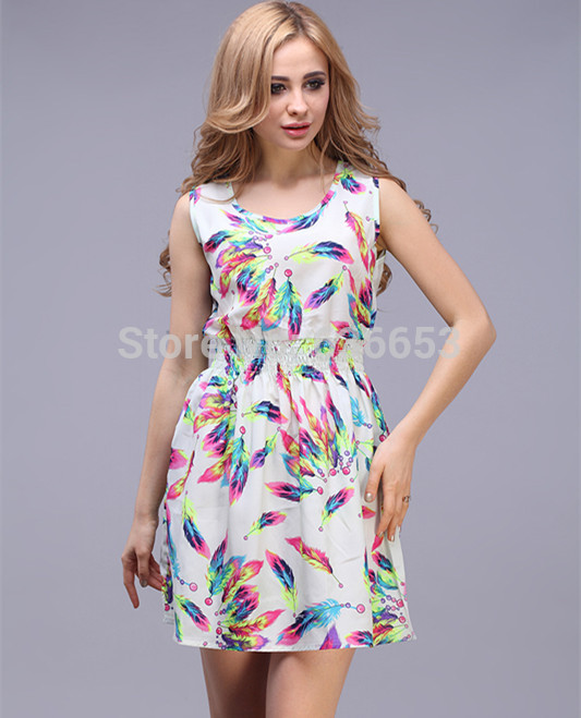 women casual summer party vintage adventure time vestidos print chiffon feminine dresses to income tropical sleeveless clothes
